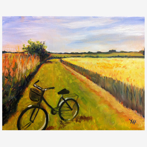 Bike in a Wheat Field, 9 x 11, Oil