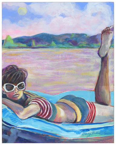 "Moon Bathing Stripey Suit" Canvas Print