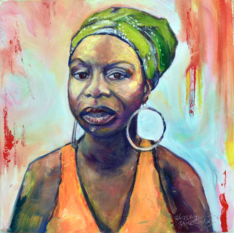Portrait of Nina Simone, 12 x 12 oil on 2.5" deep canvas